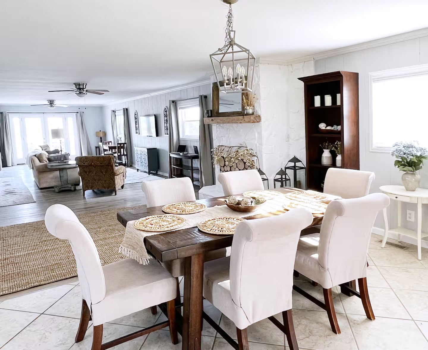 Open-concept dining and living room in Unit A