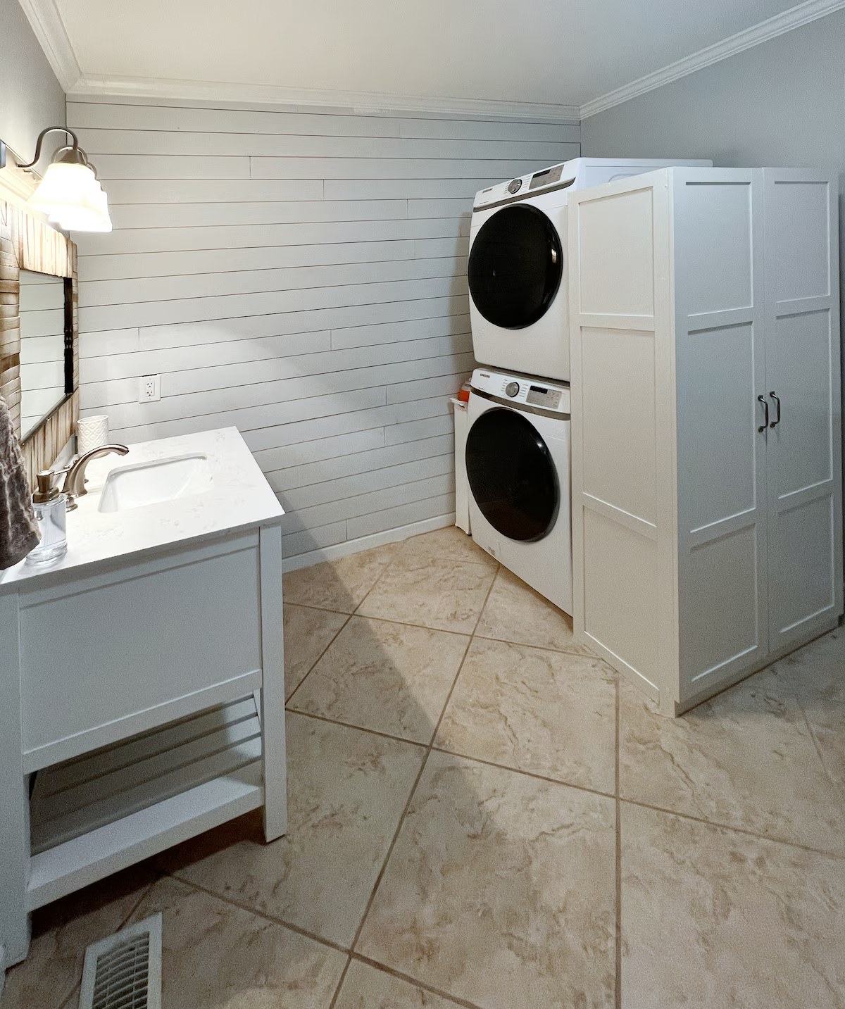 Main bathroom vanity with in-suite laundry