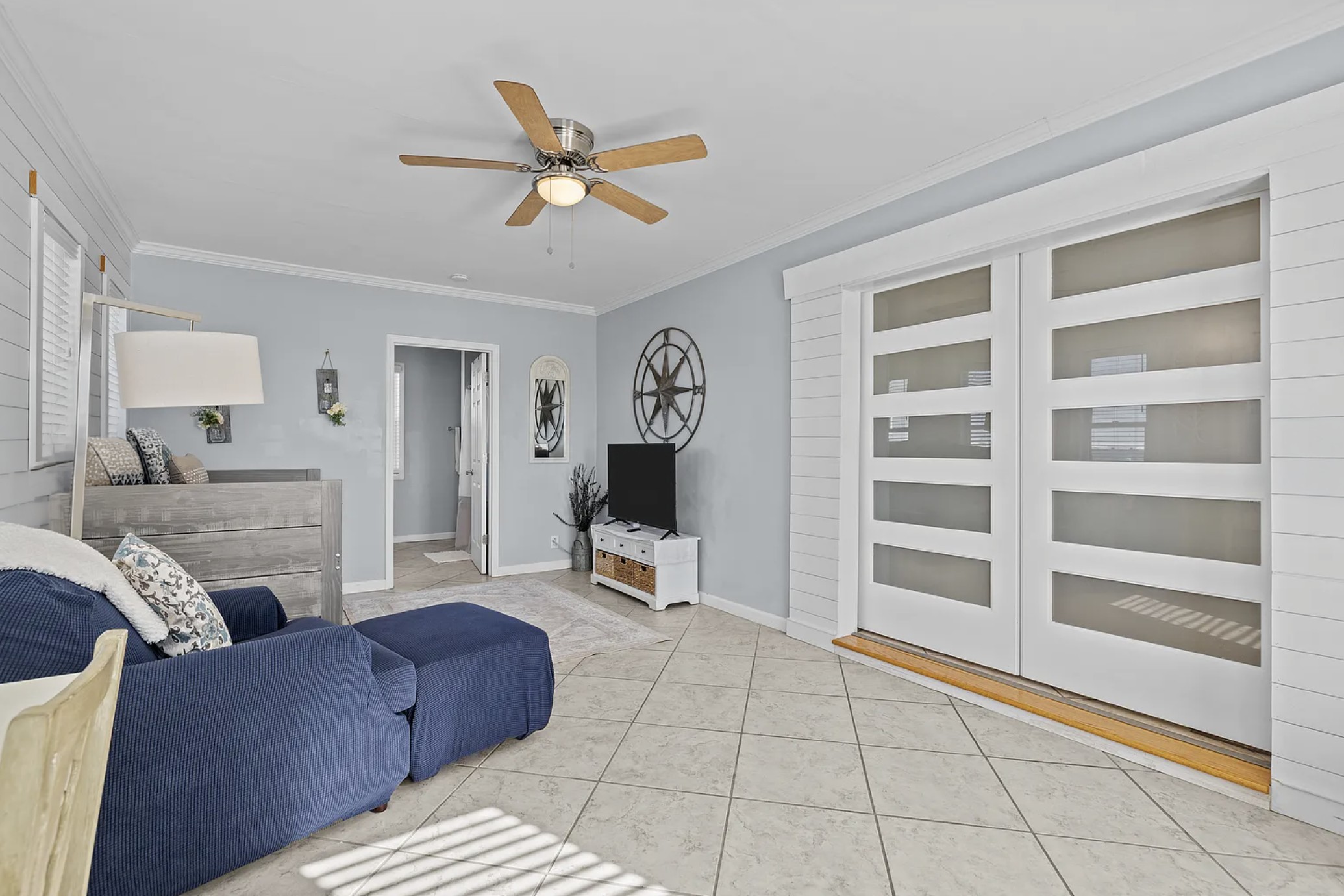 Bonus bedroom twin trundle bed with writing desk and TV