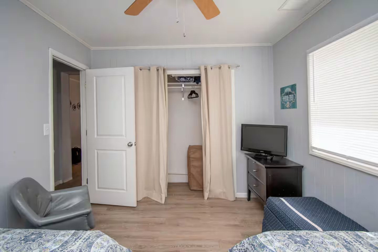 Twin bedroom closet and TV dresser